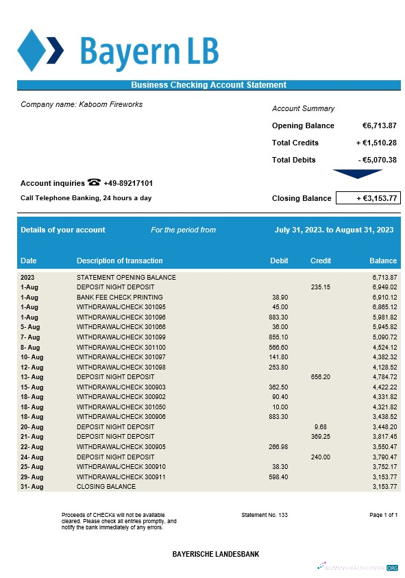 Download Bayerische Landesbank Bank firm account statement Word and PDF template Photoshop template